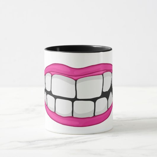 roze lippenstift glimlacht met grote tanden mok (Midden)