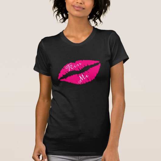Roze lippenstift kus me slogan pop kunst t-shirt (Voorkant)