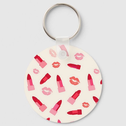 Roze Lippenstift Kus Patroon Sleutelhanger (Voorkant)
