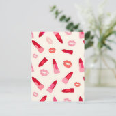 Roze lippenstift kuspatroon briefkaart (Staand voorkant)