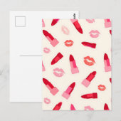Roze lippenstift kuspatroon briefkaart (Voorkant / Achterkant)