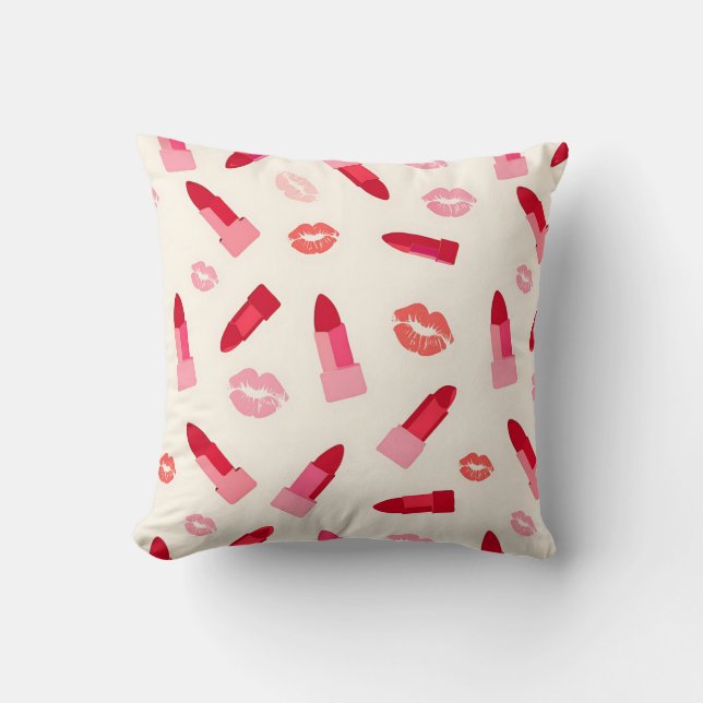 Roze lippenstift kuspatroon kussen (Voorkant)