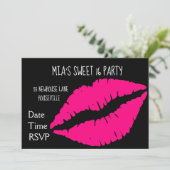 Roze lippenstift make-up Sweet sixteen Party Kaart (Staand voorkant)