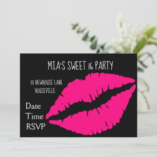 Roze lippenstift make-up Sweet sixteen Party Kaart (Staand voorkant)