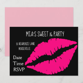 Roze lippenstift make-up Sweet sixteen Party Kaart