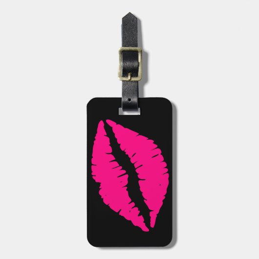 Roze lippenstift pop kunst bagagelabel (Voorkant verticaal)