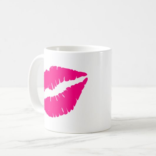 Roze lippenstift pop kunst koffiemok (Voorkant links)