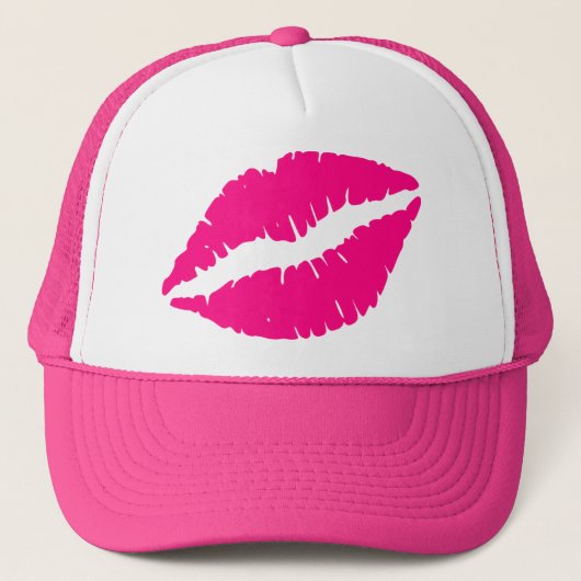 Roze lippenstift pop kunst trucker pet (Voorkant)