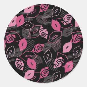 Roze lips die patroonpatroon kussen ronde sticker
