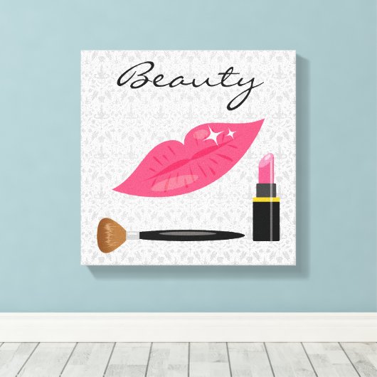 Roze lips en schoonmaakmachine canvas afdruk (Insitu (Houten vloer))