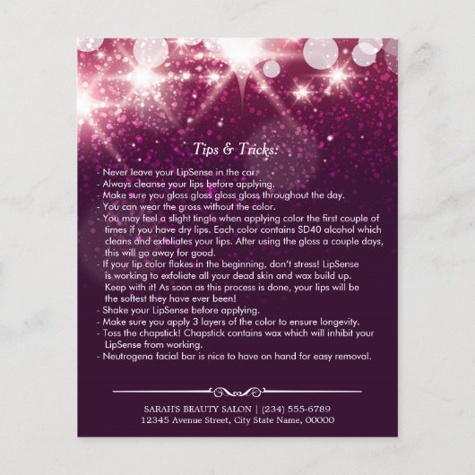 Roze lips Glitters Beauty Salon Instruction Tips Flyer (Achterkant)