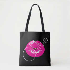 Roze Lips Kiss Black Naam aanpassen Canvas tas