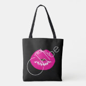 Roze Lips Kiss Black Naam aanpassen Canvas tas (Achterkant)