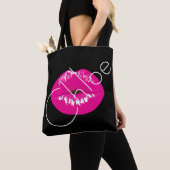 Roze Lips Kiss Black Naam aanpassen Canvas tas (Dichtbij)