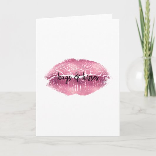 Roze lips kiss gepersonaliseerd kaart (Voorkant)