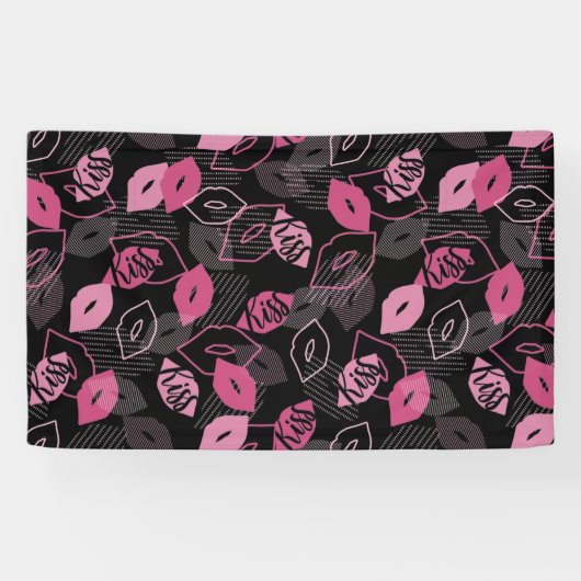 Roze lips Kissingpatroon Black Ver Spandoek (Horizontaal)
