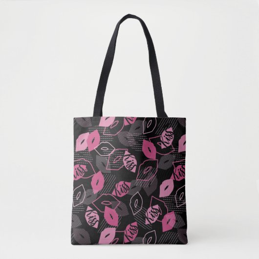 Roze lips Kissingpatroon Black Ver Tote Bag (Voorkant)