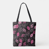 Roze lips Kissingpatroon Black Ver Tote Bag (Achterkant)