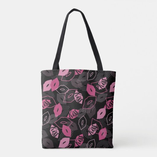 Roze lips Kissingpatroon Black Ver Tote Bag (Achterkant)