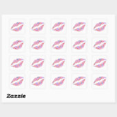 Roze lips Kus met mousserende Pareltjes Hoorspriet Vierkante Sticker (Vel)