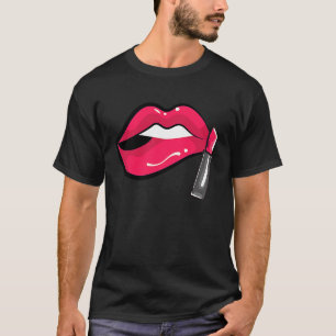 Roze lips Lipstick Kiss Mouth 80s 90s Retro Theme T-shirt