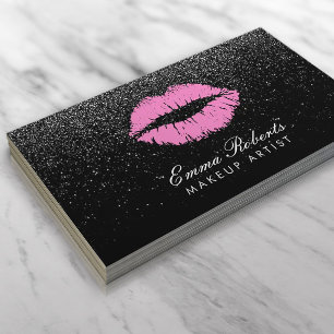 Roze lips Makeup Artist Black Glitter Modern Visitekaartje