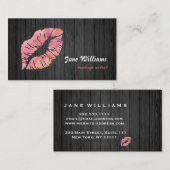 Roze lips Makeup Artist Wooden Background Visitekaartje (Voorkant / Achterkant)
