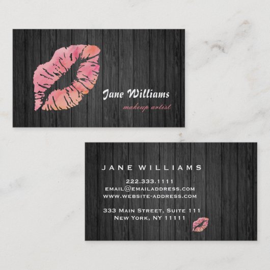 Roze lips Makeup Artist Wooden Background Visitekaartje (Voorkant / Achterkant)