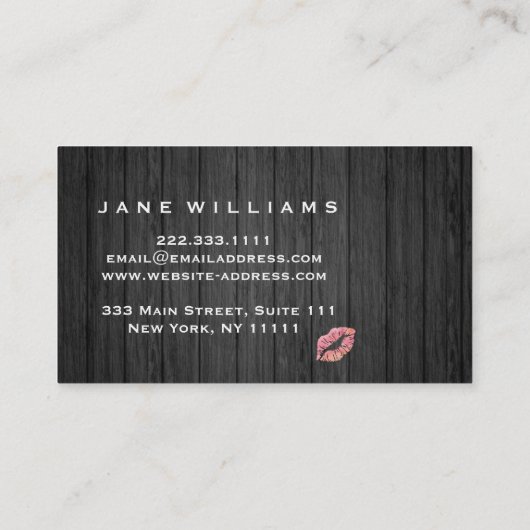 Roze lips Makeup Artist Wooden Background Visitekaartje (Achterkant)