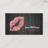 Roze lips Makeup Artist Wooden Background Visitekaartje (Voorkant)
