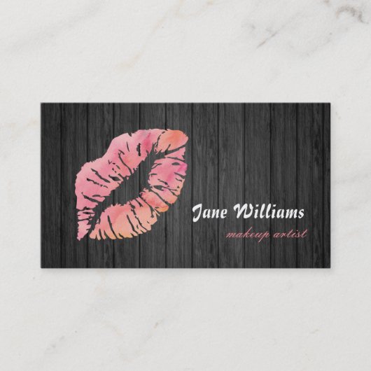 Roze lips Makeup Artist Wooden Background Visitekaartje (Voorkant)