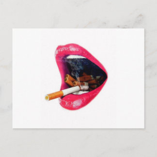 Roze lips met een sigaret briefkaart