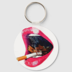 Roze lips met een sigaret sleutelhanger