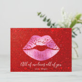 Roze lips Red Glitter Al-mijn houdt van Valentijn Feestdagenkaart (Staand voorkant)