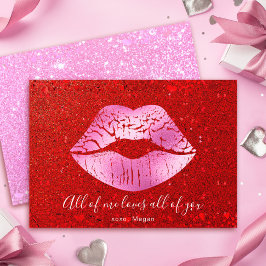 Roze lips Red Glitter Al-mijn houdt van Valentijn Feestdagenkaart