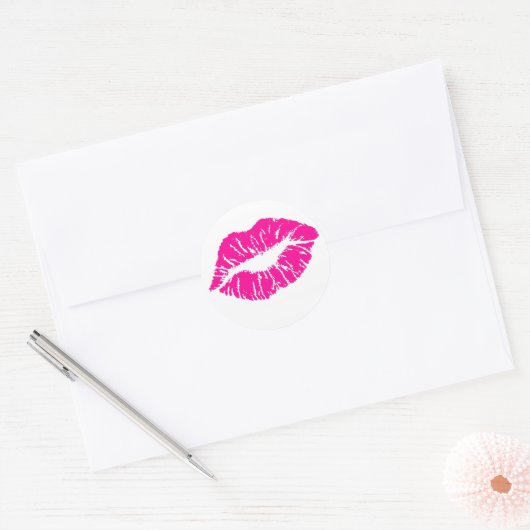Roze lips ronde sticker (Envelop)