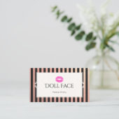 Roze lips Roos Gold en zwarte glitter Stripes Make Visitekaartje (Staand voorkant)