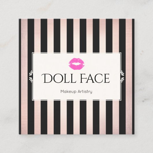 Roze lips Roos Gold en zwarte striptekenaar Vierkante Visitekaartje (Voorkant)