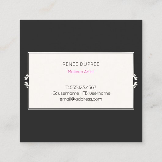 Roze lips Roos Gold en zwarte striptekenaar Vierkante Visitekaartje (Achterkant)