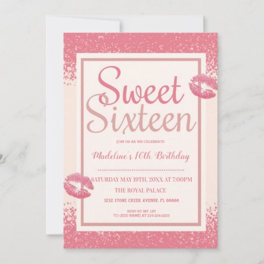 Roze Lips Sweet 16 Kaart (Voorkant)