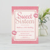 Roze Lips Sweet 16 Kaart (Staand voorkant)