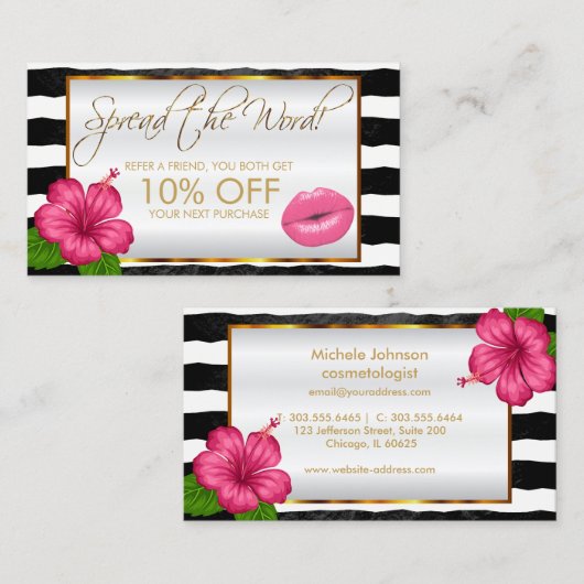  roze lipstick Business Reference Aanbevelingskaartje (Voorkant / Achterkant)