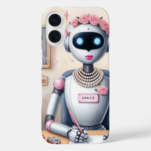 Roze Lipstick Grace AI Robot Meisjesachtige Tech  Case-Mate iPhone Case (Achterkant)