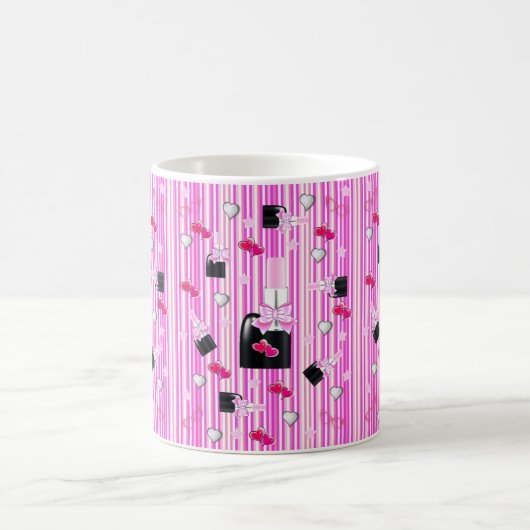 Roze lipstick Harten Stripe Mok (Center)