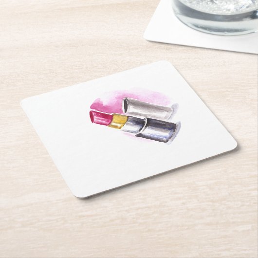 Roze lipstick kartonnen onderzetters (Schuin)