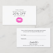 Roze Lipstick Kiss Beauty Klantverwijzing Aanbevelingskaartje (Voorkant / Achterkant)