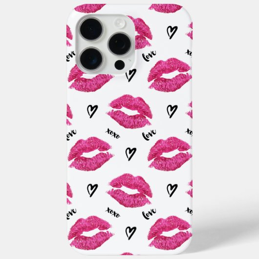 Roze lipstick Kisses en harten Case-Mate iPhone Case (Achterkant)