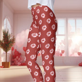 Roze Lipstick Kus Print Rood Leggings