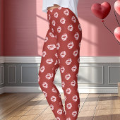 Roze Lipstick Kus Print Rood Leggings