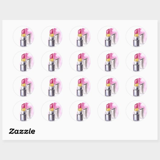 Roze lipstick ronde sticker (Vel)